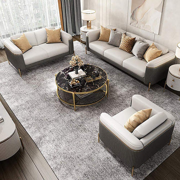 Gray & Beige Modern Living Room Set Faux Leather Upholstered Sofa Set Pillow Included-Richsoul-Furniture,Living Room Furniture,Living Room Sets